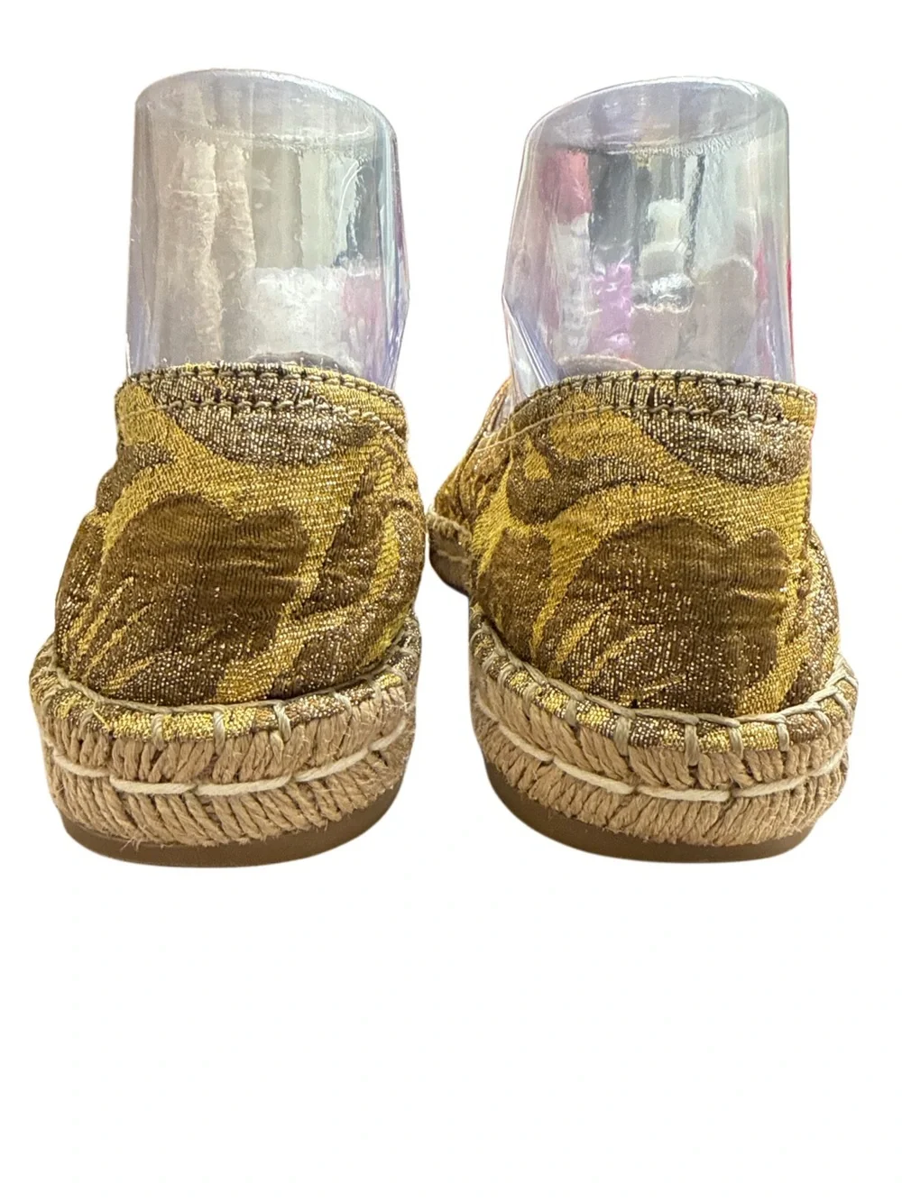 PRADA GOLD BROCADE FABRIC ESPADRILLE FLATS